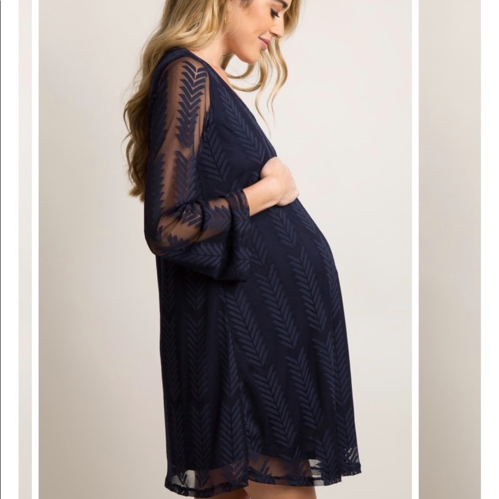 Pink Blush Navy Chevron Print Maternity Dress